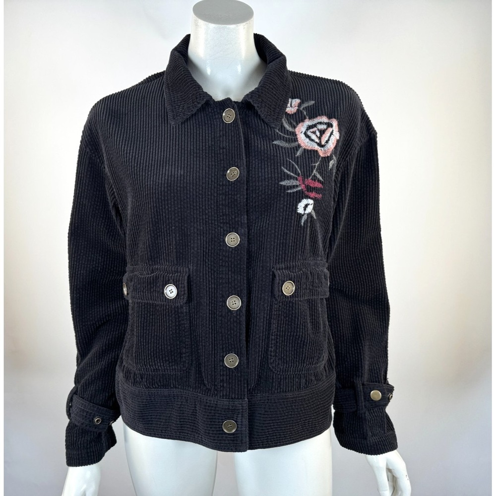 XCVI Elki Corduroy Jacket Women S EUC Floral Embroidery Button-up Cotton Pockets